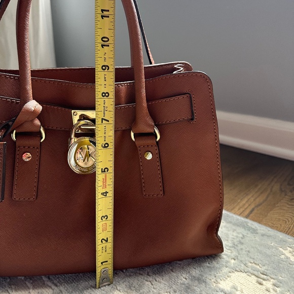 Michael Kors Hamilton Saffiano Leather Satchel | Gold Lock & Key | Cognac - Picture 2 of 8